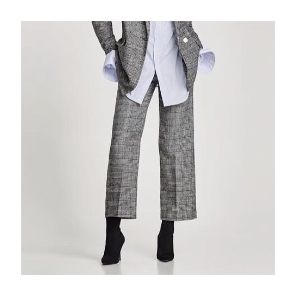 Zara Pants - Zara Gray Checked Wide Leg Trousers